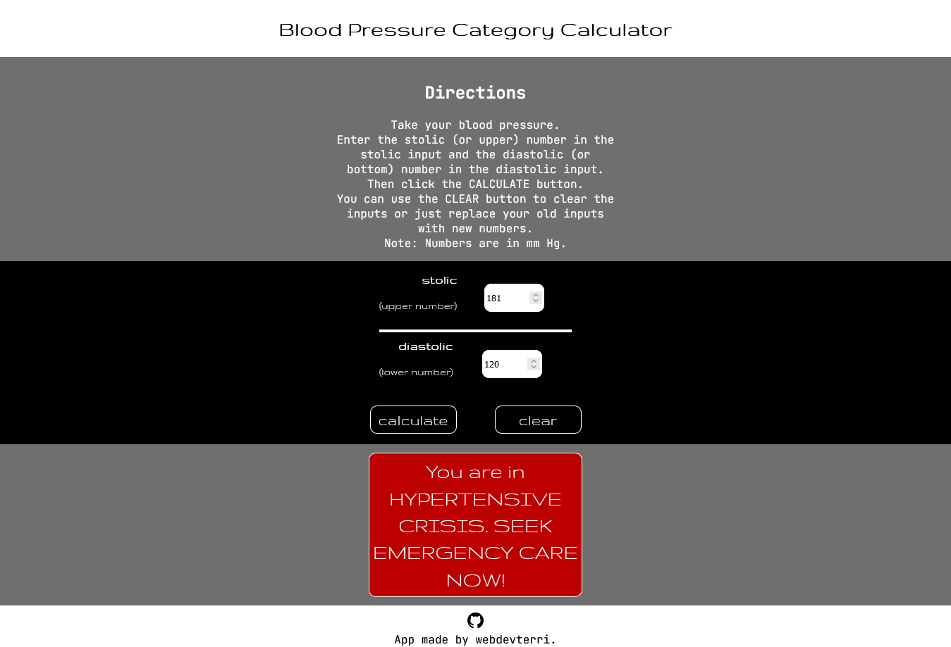 Coding my Blood Pressure Category Calculator app
